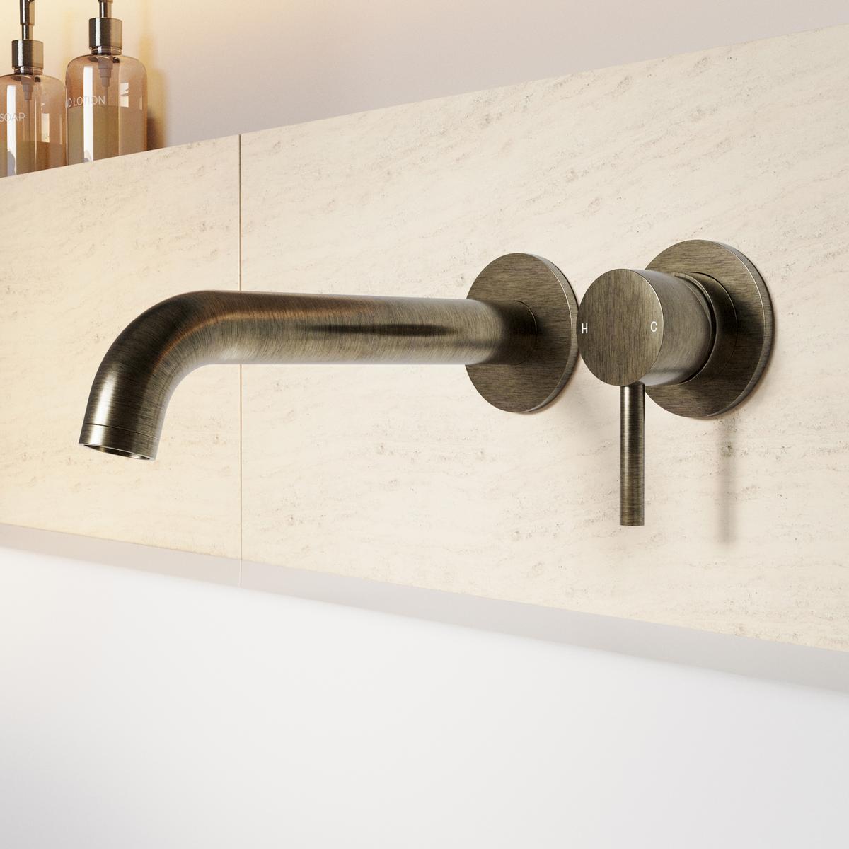 Antique Brass Wall Mounted Bath Mixer Tap - Arissa