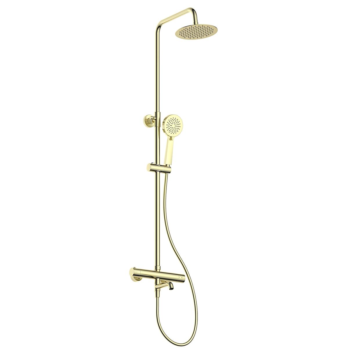 GRADE A1 - Brushed Brass Round Thermostatic Mixer Shower Set with Bath Filler Spout - Arissa
