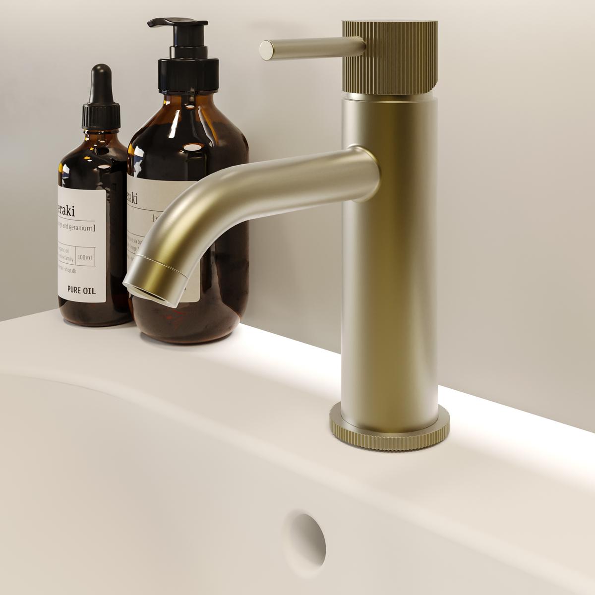 Brushed Brass Fluted Mono Basin Mixer Tap - Arissa