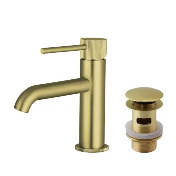 Brushed Brass Fluted Cloakroom Mono Basin Mixer Tap with Waste - Arissa