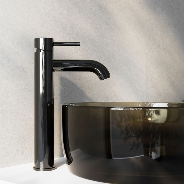 Black Chrome Tall Mono Basin Mixer Tap - Arissa
