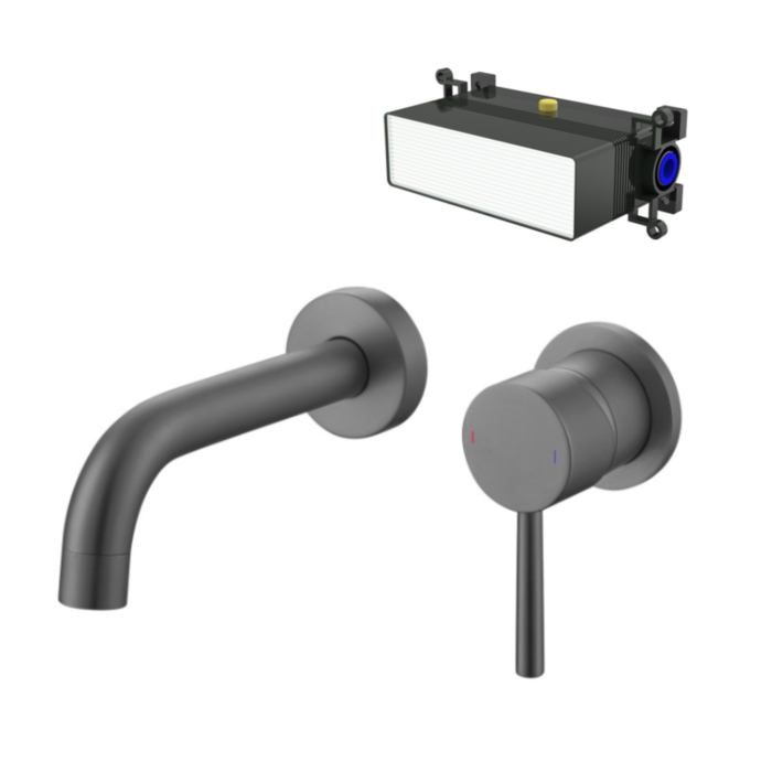 ONLY OPENED - Gunmetal Wall Mounted Basin Mixer With Easybox - Arissa