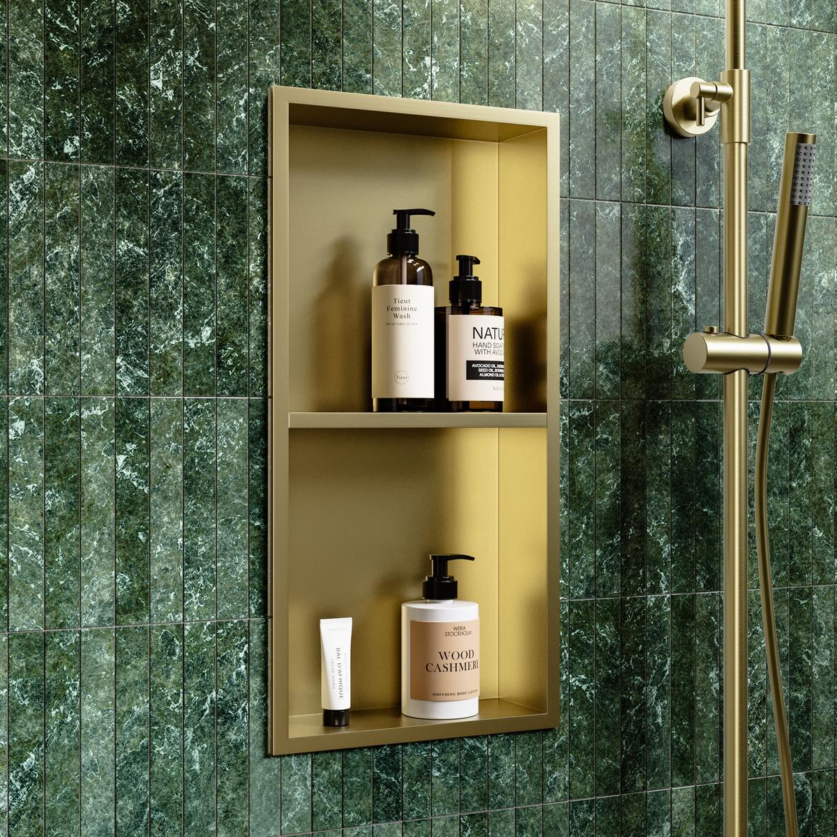 ONLY OPENED - Brushed Brass Shower Niche With Shelf 610 x 305mm- Arissa
