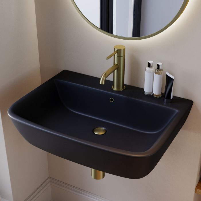 Matt Black Wall Hung Basin 600mm - Atlanta
