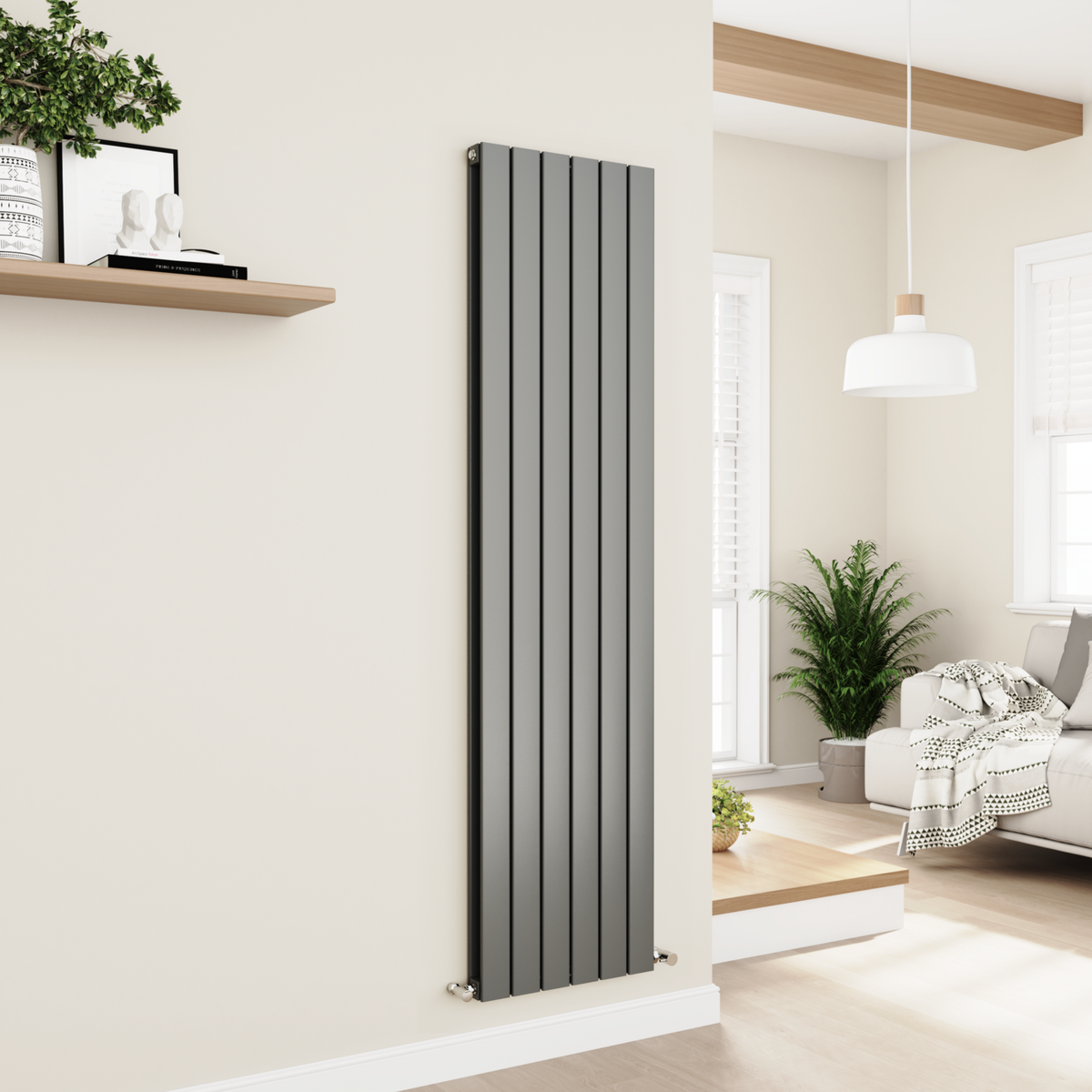 Refurbished - Eco Eleganza Anthracite Vertical Flat Designer Aluminium Radiator 1800x450mm Double Panel 4392 BTU