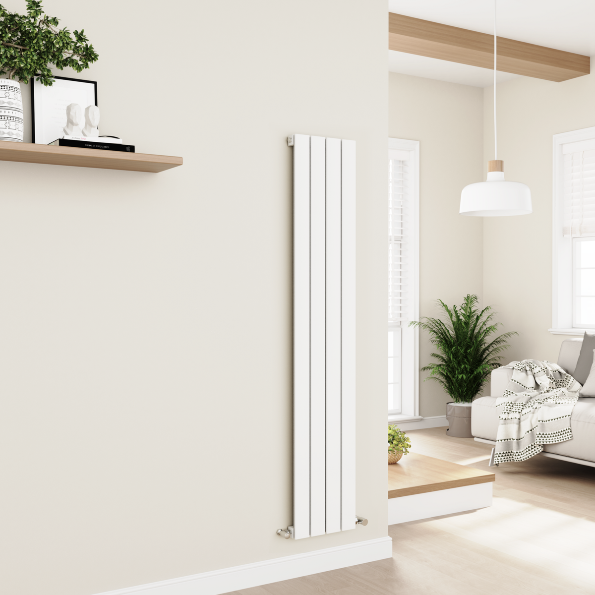 GRADE A2 - Eco Eleganza White Vertical Flat Designer Aluminium Radiator 1600x300mm Single Panel 2036 BTU