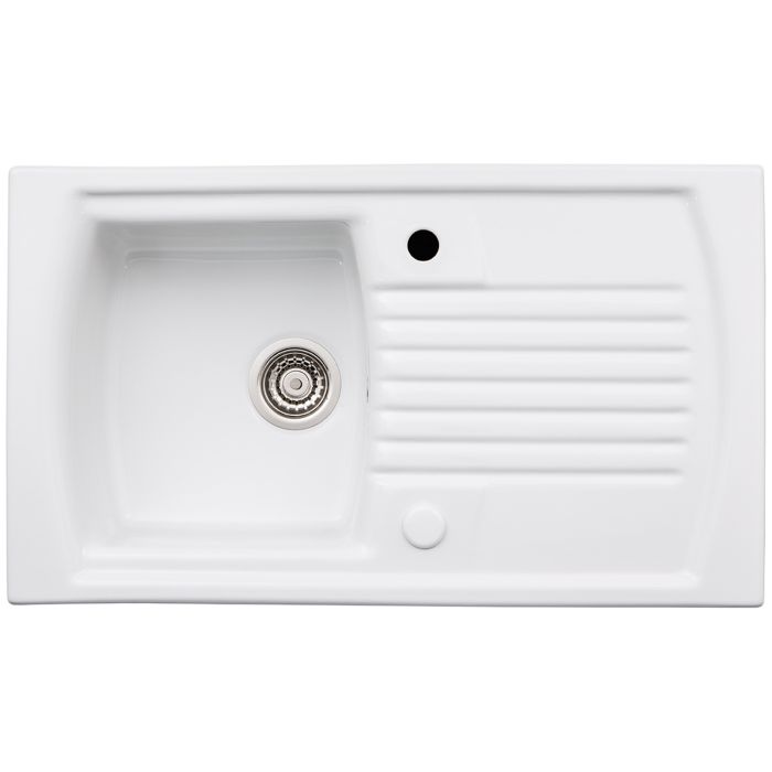 Abode Milford Single Bowl Inset Ceramic Kitchen Sink - White