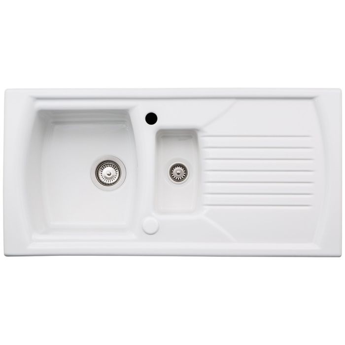 Abode Milford 1.5 Bowl Inset White Ceramic Kitchen Sink
