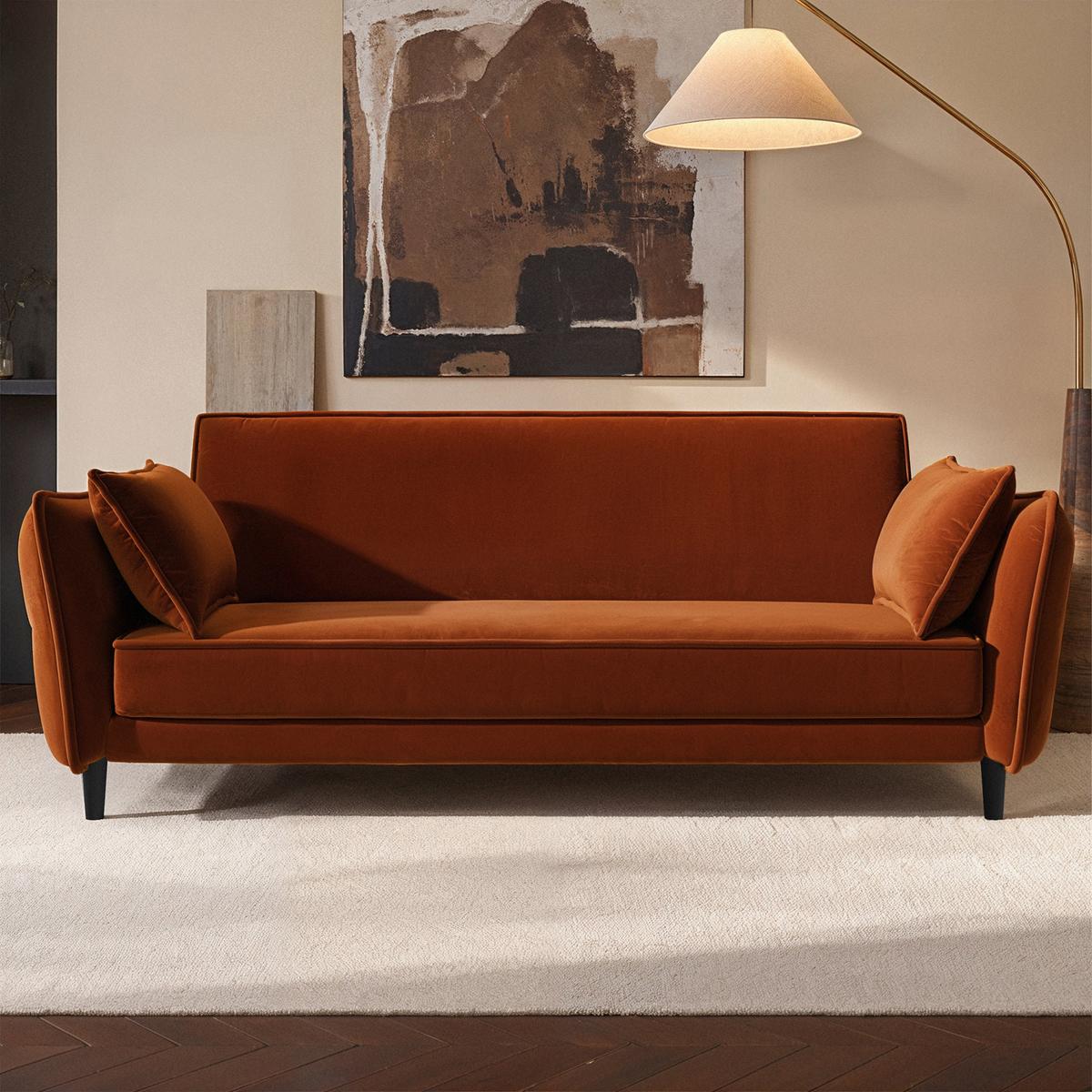 ONLY OPENED - Bobby 3 Seater Sofa Bed in Rust Velvet