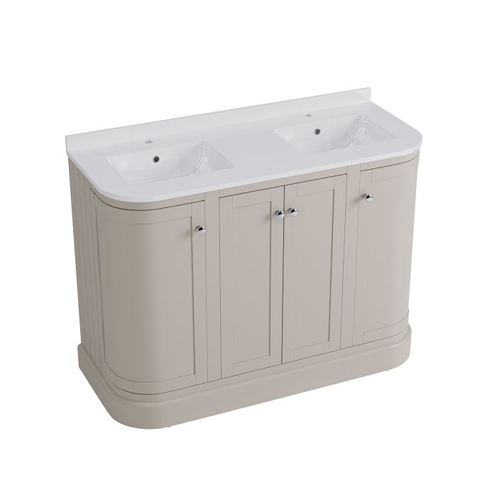 1200mm Beige Curved Freestanding Double Vanity Unit with Basins - Bowland