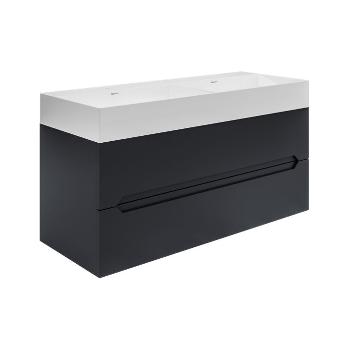 1200mm Anthracite Wall Hung Double Vanity Unit with Basins - Morella