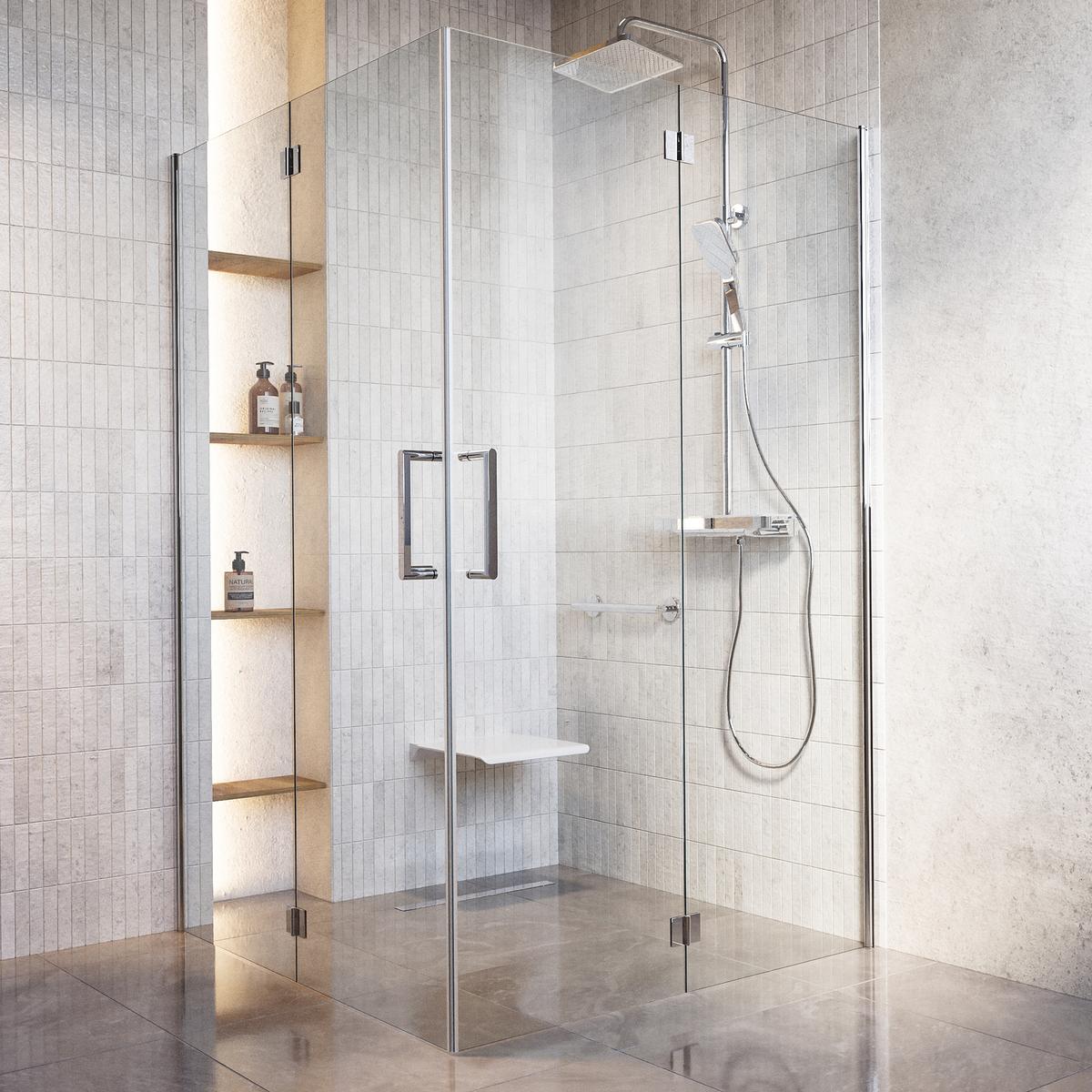 1200 x 1200mm Foldable Accessible Shower Enclosure with Chrome Grab Rails –  Mobility-Friendly Design