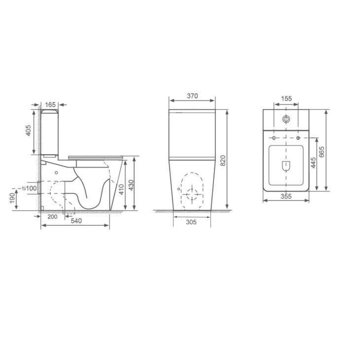 Close Coupled Rimless Closed Back Toilet with Soft Close Seat & Brushed Brass Push Button - Albi