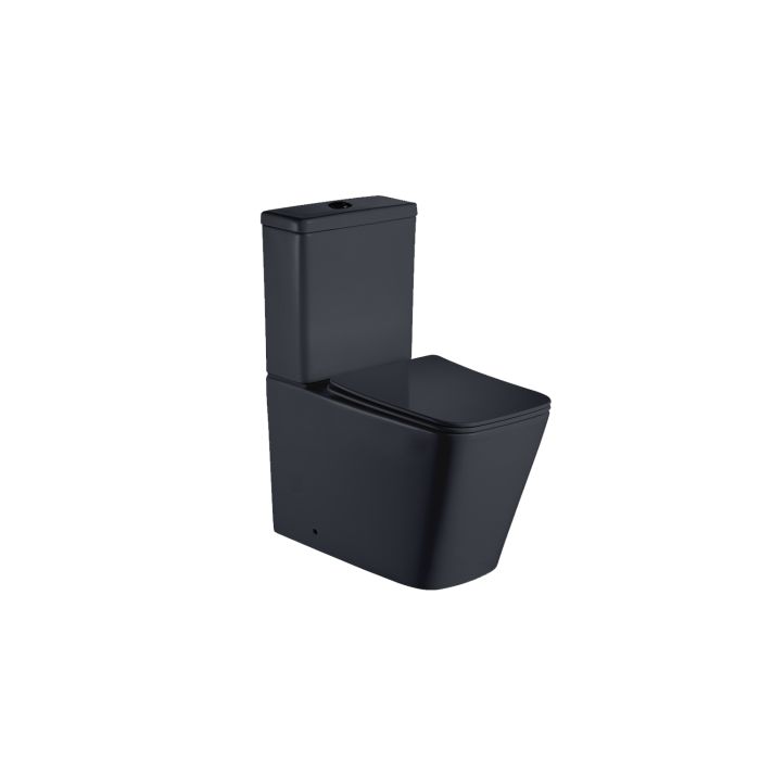 Matt Black Close Coupled Rimless Toilet with Soft Close Seat - Albi