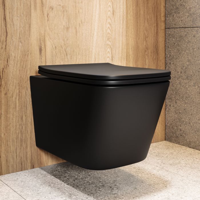 Matt Black Wall Hung Rimless Toilet with Soft Close Seat & Tornado Flush - Albi