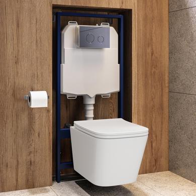 Wall Hung Toilet with Soft Close Seat, Mechanical Brushed Brass Flush Plate, 1168mm Frame & Cistern - Albi