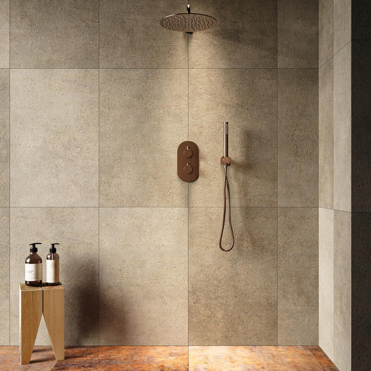 Brushed Bronze 2 Outlet Wall Mounted Thermostatic Mixer Shower Set with Hand Shower and Wall Bracket - Arissa