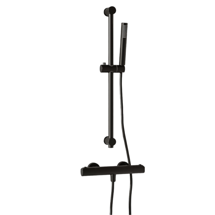 ONLY OPENED - Black Thermostatic Pencil Bar Mixer Shower Set with Slide Rail Kit - Arissa