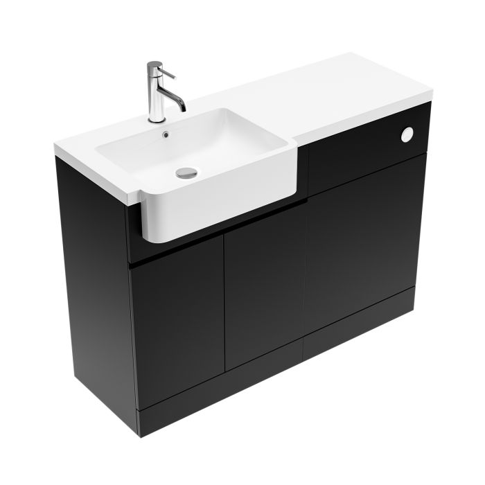 ALMOST PERFECT - 1100mm Black Left Hand Toilet and Sink Unit with Chrome Fittings - Unit & Basin Only - Bali