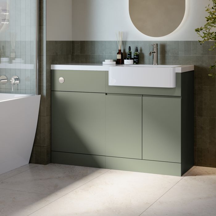 1100mm Green Right Hand Toilet and Sink Unit with Chrome Fittings - Unit & Basin Only - Bali