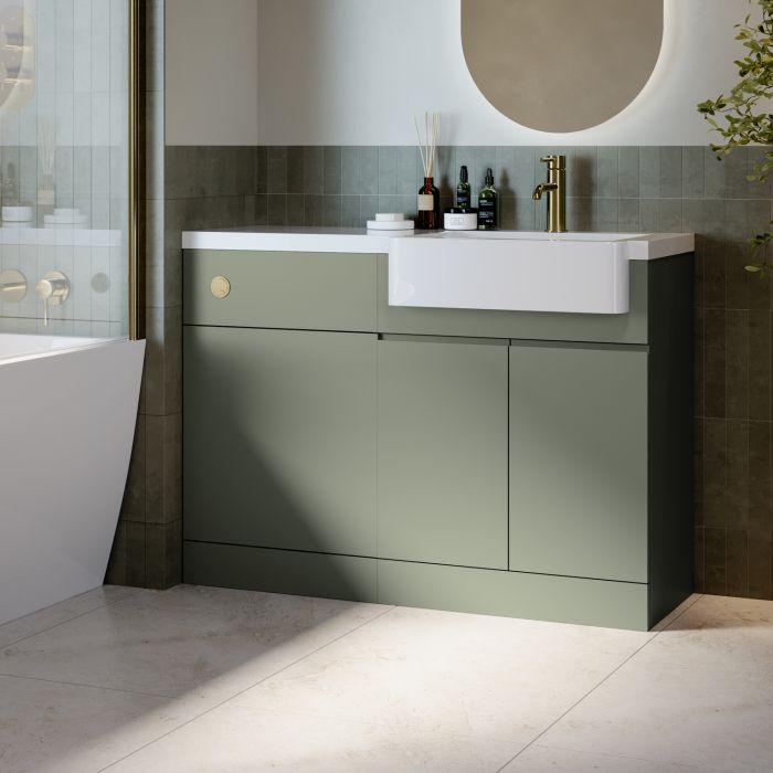 1100mm Green Right Hand Toilet and Sink Unit with Brass Fittings - Unit & Basin Only - Bali