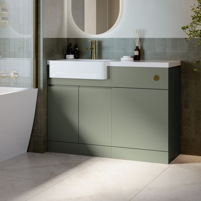 1100mm Green Left Hand Toilet and Sink Unit with Brass Fittings - Unit & Basin Only - Bali