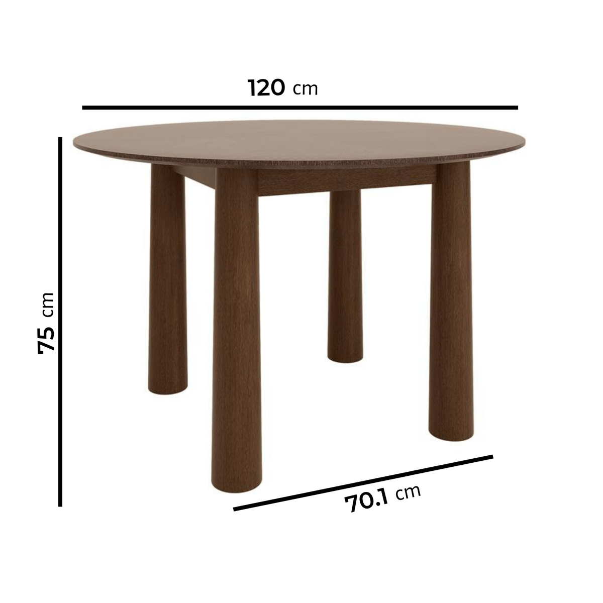 Round Walnut Dining Table Set with 4 Beige Upholstered Chairs - Seats 4 - Hana