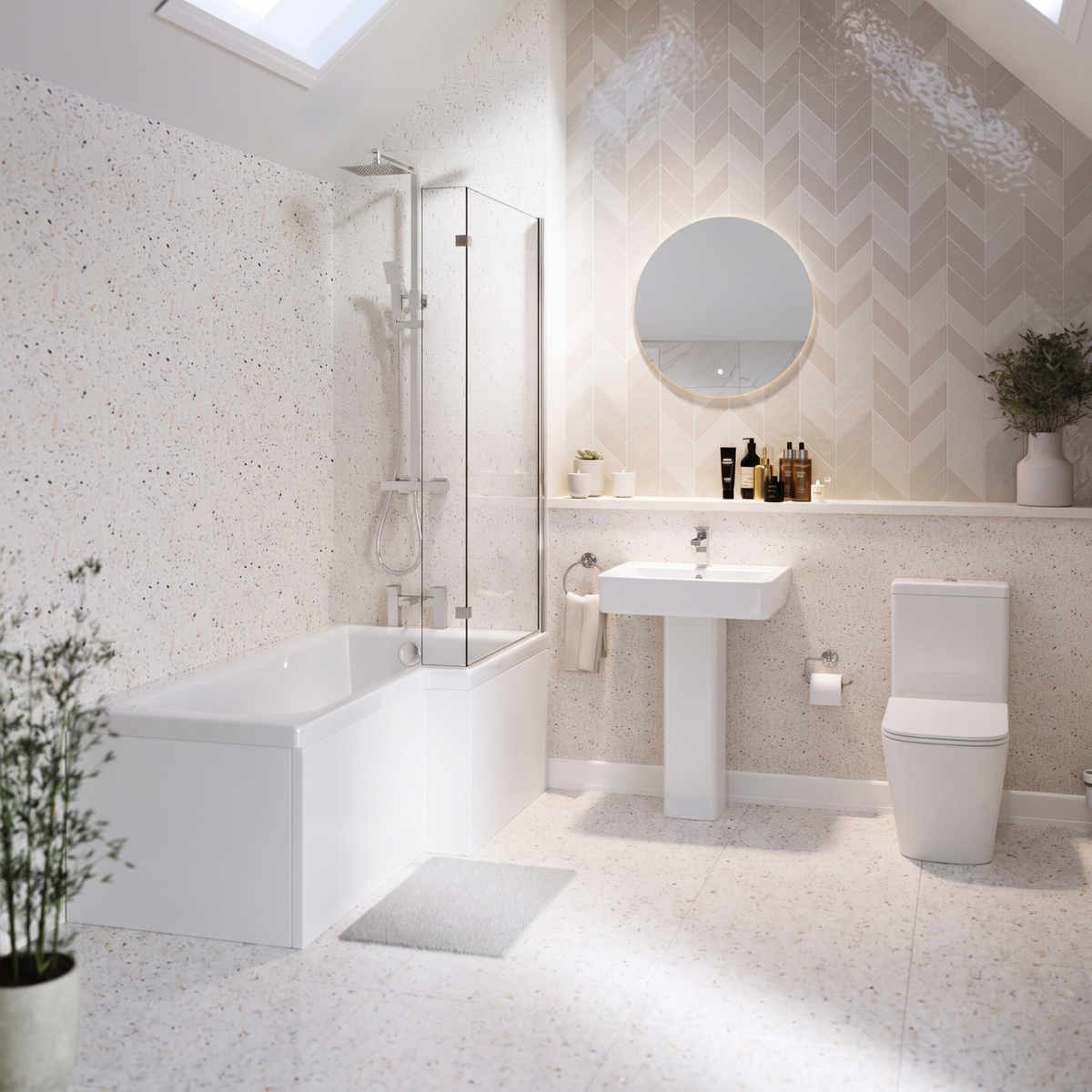1500mm Right Hand Shower Bath Suite with Toilet Basin & Panels - Lomax