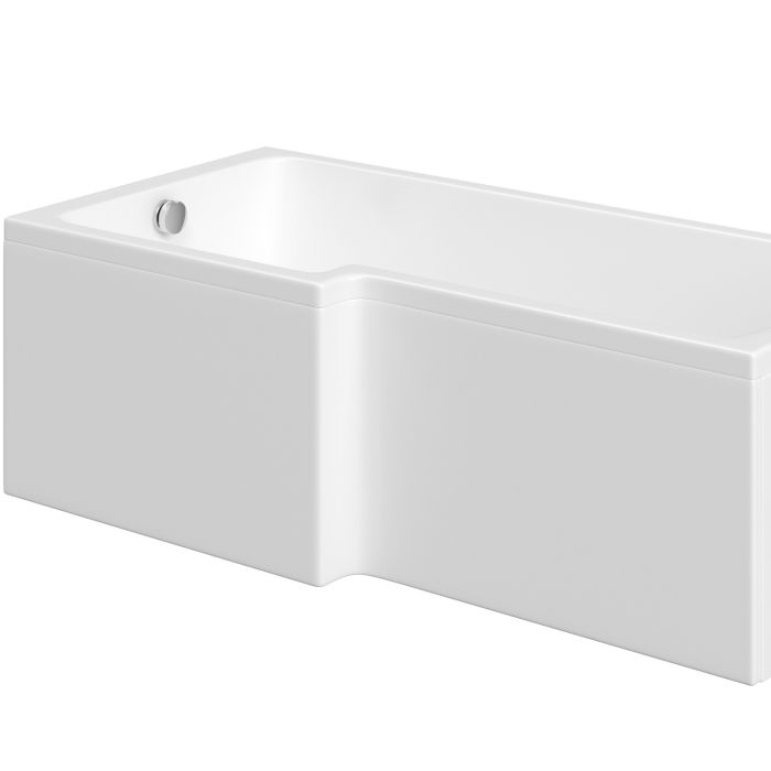 L Shaped Shower Bath with Front Panel & Chrome Bath Screen Towel Rail, Left Hand 1700 x 850mm - Lomax