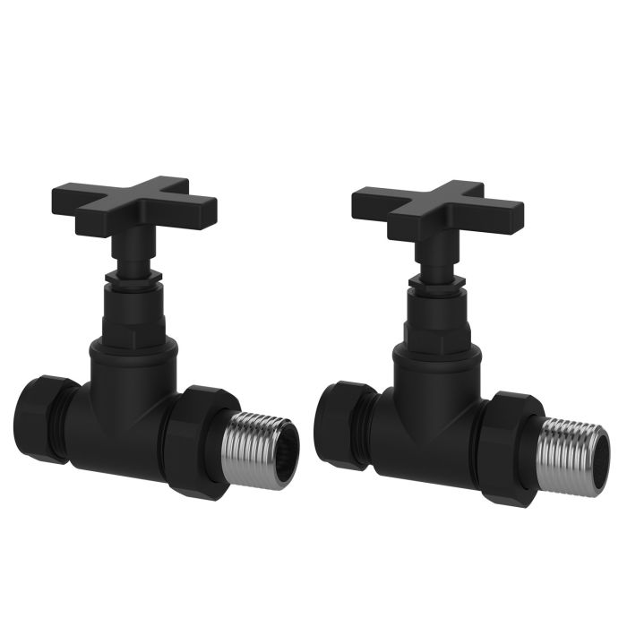 ONLY OPENED - Black Cross Head Traditional Straight Radiator Valves