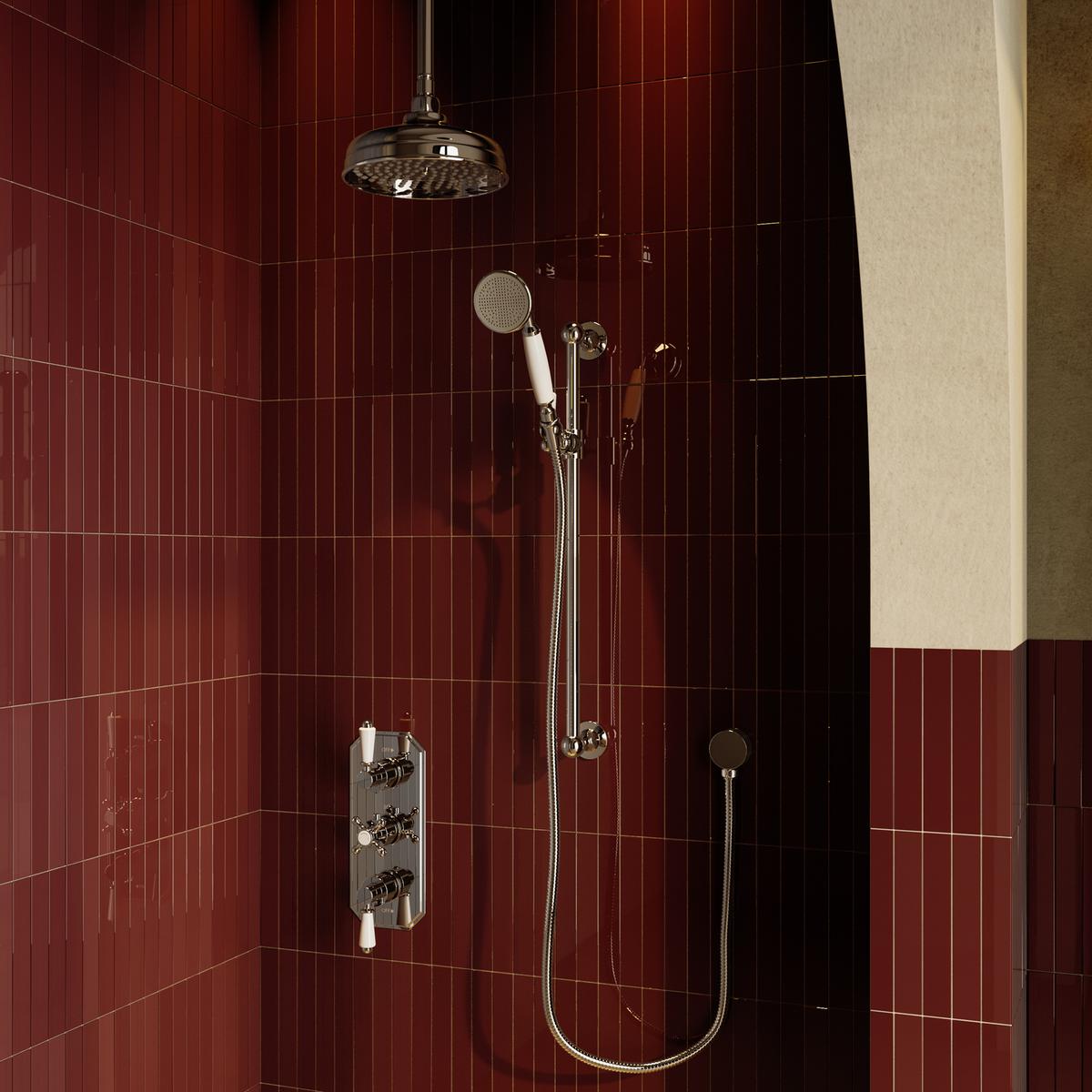Chrome 2 Outlet Ceiling Mounted Thermostatic Mixer Shower Set with Hand Shower - Cambridge