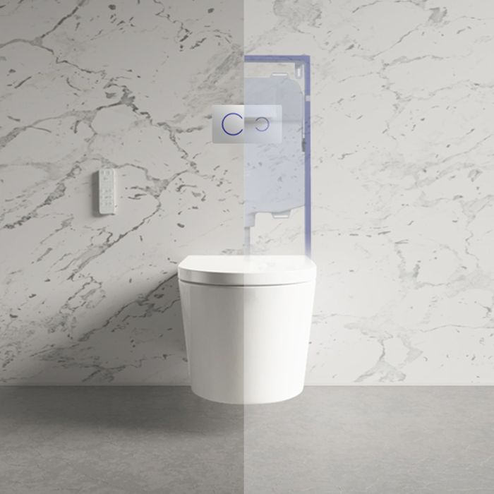 ONLY OPENED - Wall Hung Smart Bidet Round Toilet with 1160mm Frame Cistern and White Sensor Flush Plate - Purificare