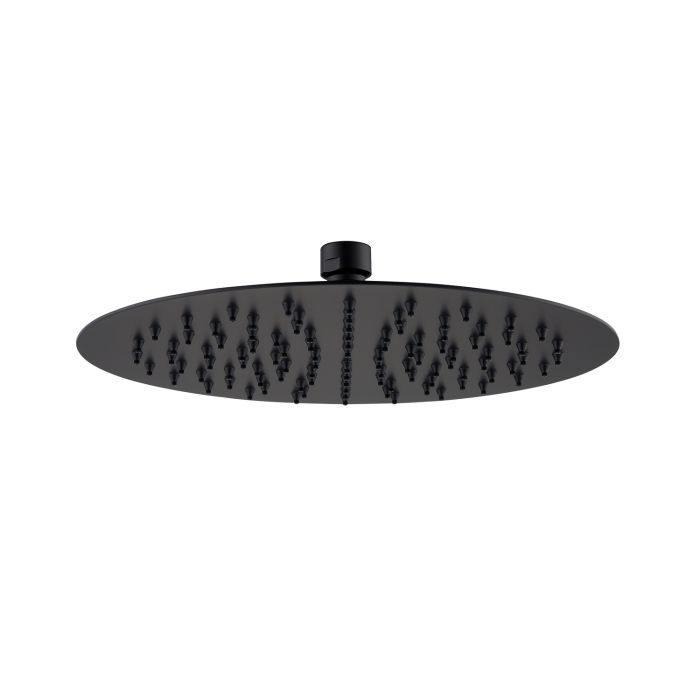 Black 250mm Slim Round Shower Head and Wall Arm - Arissa