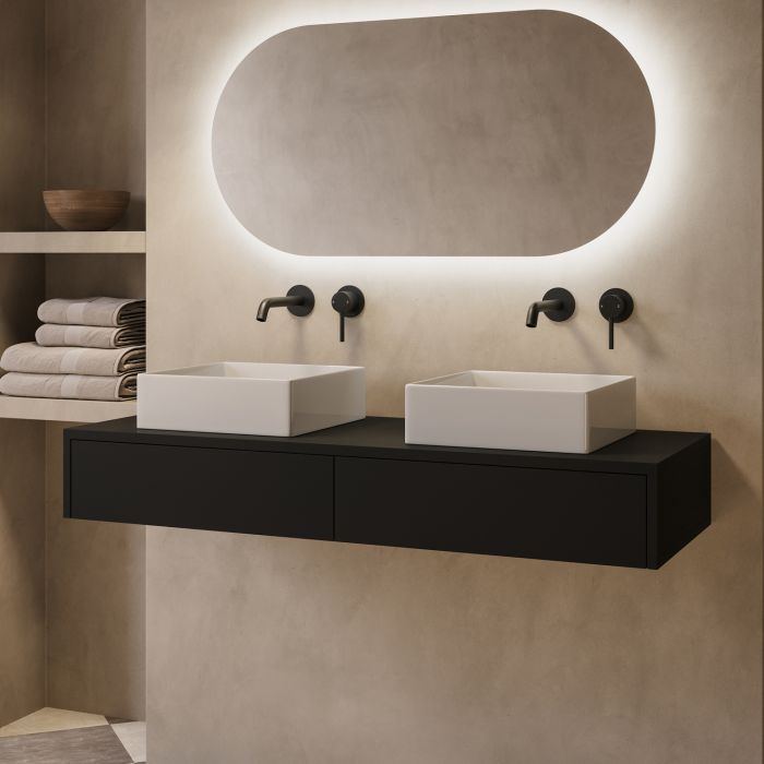 1200mm Black Wall Hung Countertop Vanity Unit with Square Basin - Lugo