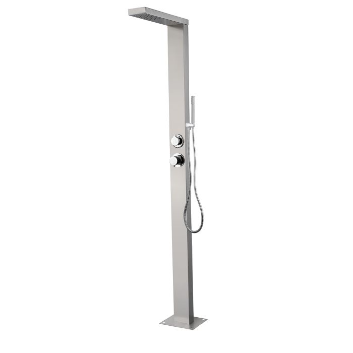 Chrome Thermostatic Outdoor Shower with Pencil Hand Shower 2 Outlets - Suva