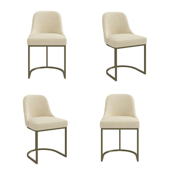 Set of 4 Beige Upholstered Dining Chairs with Brass Legs - Callie