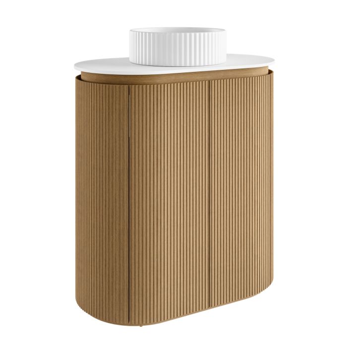 800mm Wooden Curved Fluted Freestanding Countertop Vanity Unit with Basin - Matira