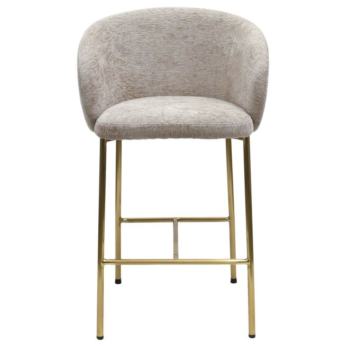 Set of 3 Mink Upholstered Kitchen Stools with Brass Legs and Back - Cora