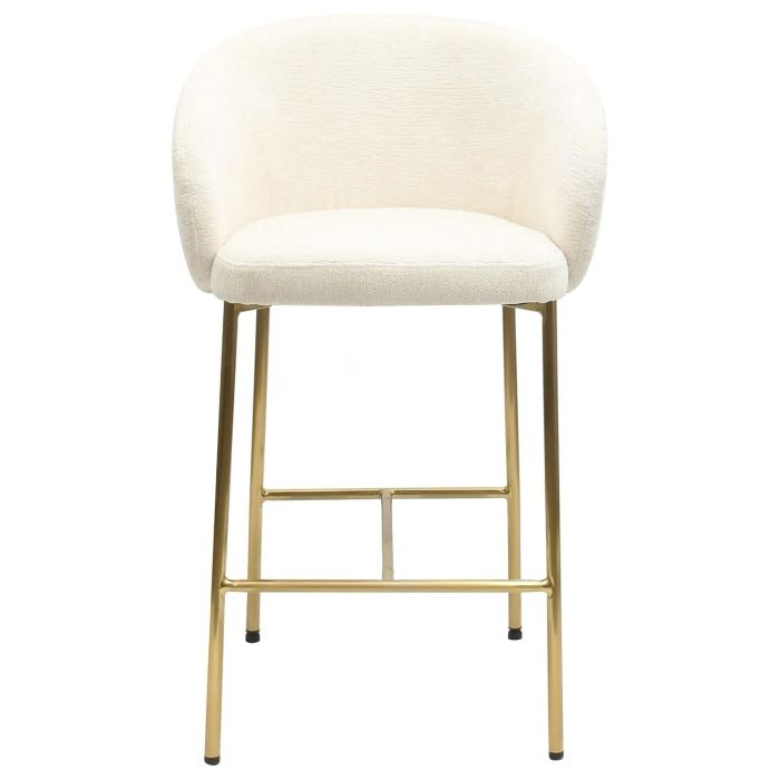 Set of 2 Cream Upholstered Kitchen Stools with Brass Legs and Back - Cora