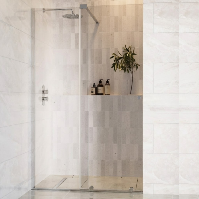 1200mm Chrome Frameless Sliding Door Shower Enclosure 8mm Glass + Wall Support Bar - Denver
