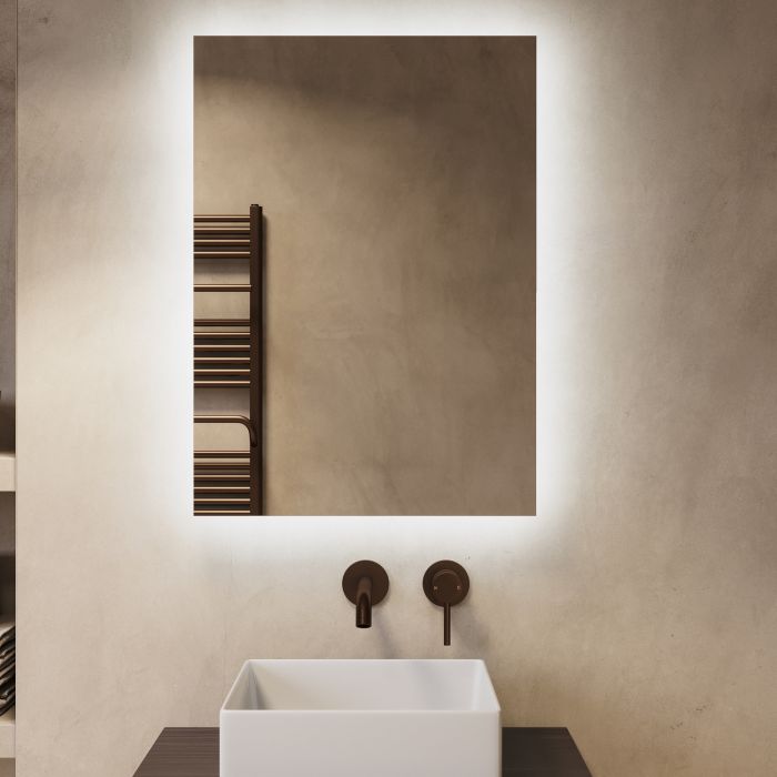 GRADE A1 - Rectangular Backlit Bathroom Mirror with Battery Operated Lights 500 x 700mm - Elio