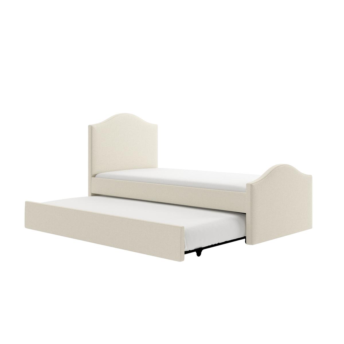 Cream Upholstered Single Guest Bed with Trundle and 1 Mattress - Elsie
