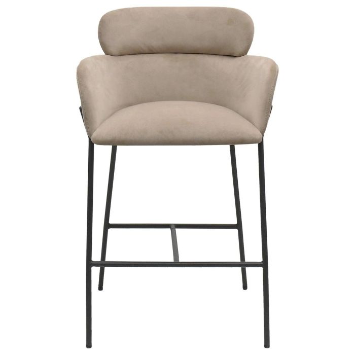 Set of 4 Beige Velvet Curved Kitchen Stools with Back - Isla