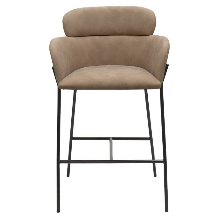Set of 4 Beige Faux Leather Curved Kitchen Stools with Back - Isla