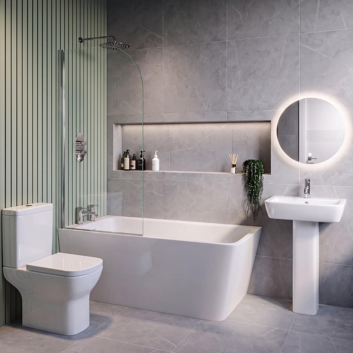Chrome Freestanding Left Hand Shower Bath Suite with Toilet and Basin - Kona