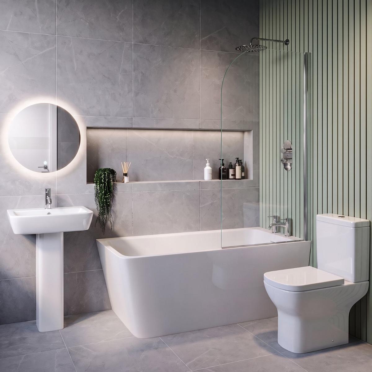 Chrome Freestanding Right Hand Shower Bath Suite with Toilet and Basin - Kona