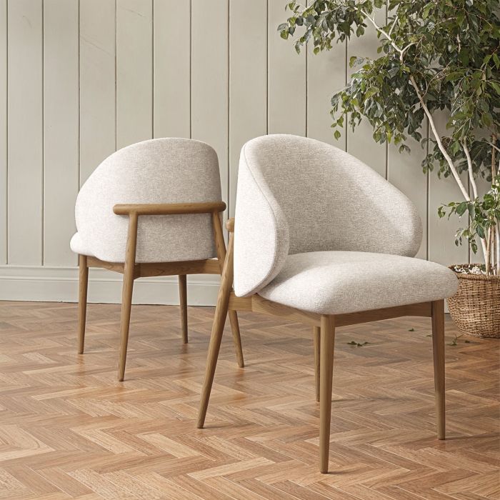 ALMOST PERFECT - Beige Upholstered Curved Dining Chair With Solid Rustic Wood Exposed Back - Kori