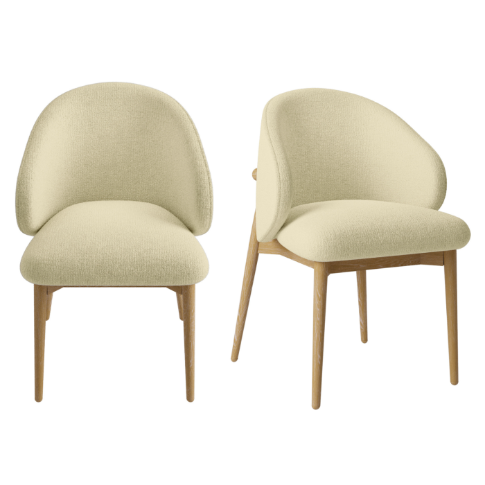 Set of 2 Cream Upholstered Curved Dining Chair with Limewash Solid Wood Exposed Back - Kori