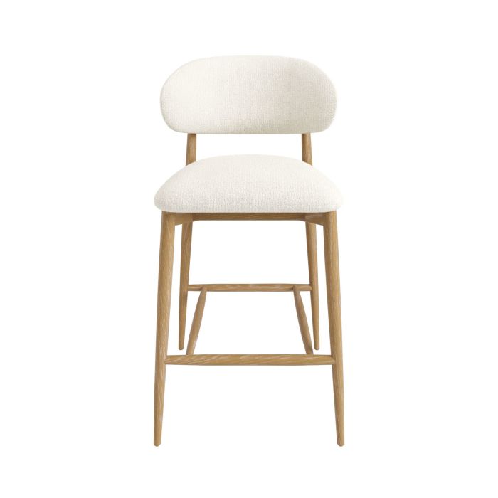 Cream Upholstered Curved Kitchen Stool with Limewash Solid Wood Exposed Back - Kori