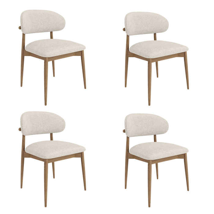 Set of 4 Beige Upholstered Curved Dining Chairs With Solid Wood Exposed Back - Kori